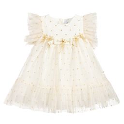 Lesy-Ivory & Gold Tulle Dress | Childrensalon Outlet