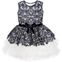 Lesy Люкс-Luxury Blue Sequin Lace & Ivory Tulle Dress  | Childrensalon Outlet
