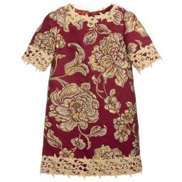 Lesy-Red & Gold Silk Brocade Dress | Childrensalon Outlet