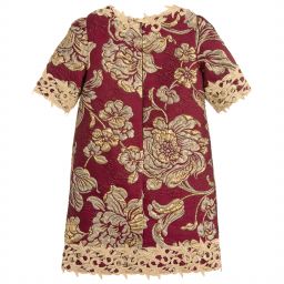 Lesy-Red & Gold Silk Brocade Dress | Childrensalon Outlet