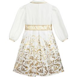 Lesy-Белое шифоновое платье с золотистым декором | Childrensalon Outlet
