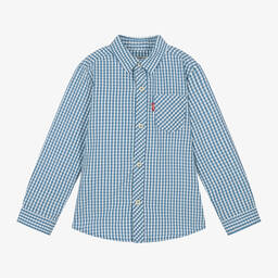 Levi's-قميص مزيج قطن كاروهات لون أزرق وأبيض للأولاد | Childrensalon Outlet