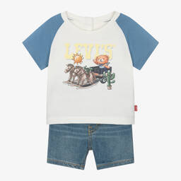 Levi's-Boys Blue Denim Shorts Set | Childrensalon Outlet