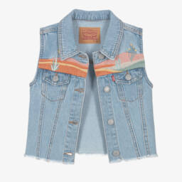 Levi's-Girls Azure Denim Vest with Embroidery | Childrensalon Outlet