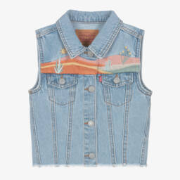 Levi's-Girls Azure Denim Vest with Embroidery | Childrensalon Outlet