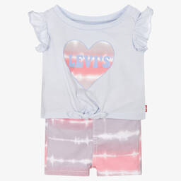 Levi's-Girls Blue & Pink Cotton Shorts Set | Childrensalon Outlet