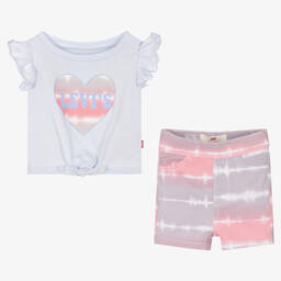 Levi's-Girls Blue & Pink Cotton Shorts Set | Childrensalon Outlet