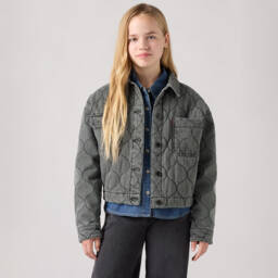 Levi's-Girls Charcoal Padded Denim Jacket | Childrensalon Outlet
