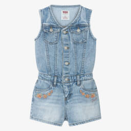 Levi's-Girls Classic Blue Denim Romper | Childrensalon Outlet