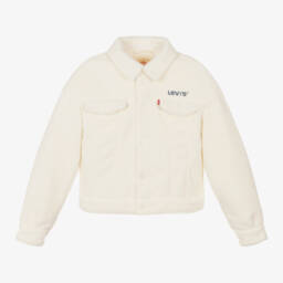 Levi's-Girls Cream Sherpa Fleece Coat | Childrensalon Outlet