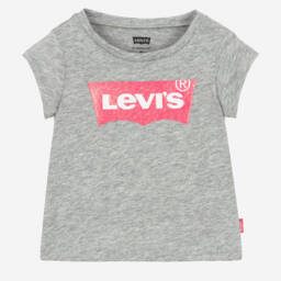 Levi's-تيشيرت أطفال بناتي قطن جيرسي لون رمادي | Childrensalon Outlet