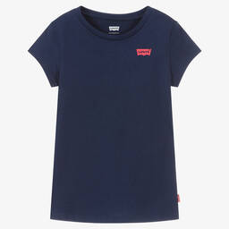 Levi's-Girls Navy Blue Cotton Logo T-Shirt | Childrensalon Outlet
