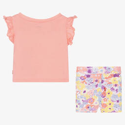 Levi's-Girls Pink Floral Cotton Shorts Set | Childrensalon Outlet
