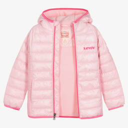 Levi's-Girls Pink Hooded Puffer Jacket | Childrensalon Outlet