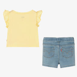 Levi's-Girls Yellow T-Shirt & Blue Shorts Set | Childrensalon Outlet
