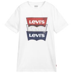 Levi's-تيشيرت تينز ولادي قطن جيرسي لون أبيض | Childrensalon Outlet