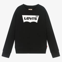 Levi's-سويتشيرت تينز بناتي قطن جيرسي لون أسود | Childrensalon Outlet