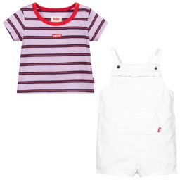 Levi's-White & Purple Dungaree Set | Childrensalon Outlet