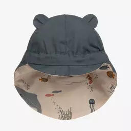 Liewood-قبعة للشمس بوجهين قطن عضوي لون بيج وأزرق | Childrensalon Outlet