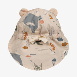 Liewood-قبعة للشمس بوجهين قطن عضوي لون بيج وأزرق | Childrensalon Outlet