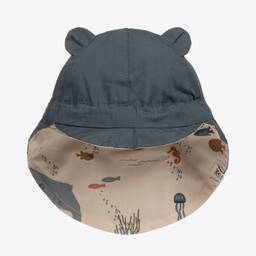 Liewood-قبعة للشمس بوجهين قطن عضوي لون بيج وأزرق | Childrensalon Outlet