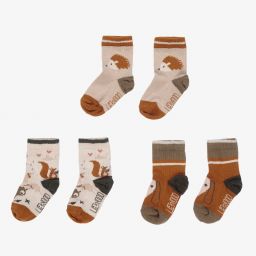 ليوود-جوارب قطن لون بيج وبني وأخضر كاكي (عدد 3) | Childrensalon Outlet