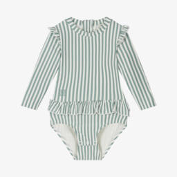 Liewood-Girls Mint Seersucker Ruffle Swimsuit | Childrensalon Outlet