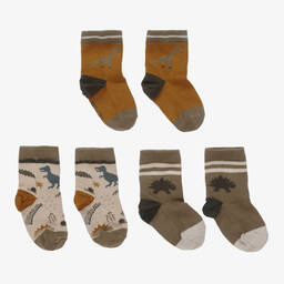 ليوود-جوارب أطفال ولادي قطن محبوك لون أخضر كاكي وأصفر موتارد وبيج (عدد 3) | Childrensalon Outlet