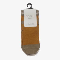 ليوود-جوارب أطفال ولادي قطن محبوك لون أخضر كاكي وأصفر موتارد وبيج (عدد 3) | Childrensalon Outlet