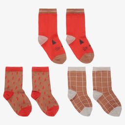ليوود-Red Cotton Socks (3 Pack) | Childrensalon Outlet