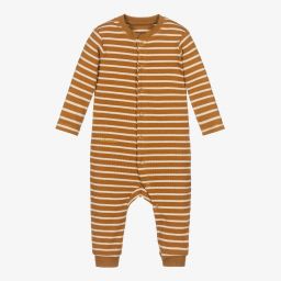 Organic Cotton Striped Romper Brown & Blue Organic Cotton Striped Romper Brown & Blue