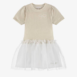 Lili Gaufrette-Girls Gleaming Gold & Tulle Dress | Childrensalon Outlet