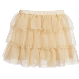 Lili Gaufrette-Girls Gold Tulle Ruffle Skirt  | Childrensalon Outlet
