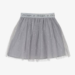 Lili Gaufrette-Girls Grey Dotted Tulle Skirt | Childrensalon Outlet