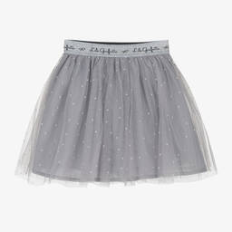Lili Gaufrette-Girls Grey Dotted Tulle Skirt | Childrensalon Outlet