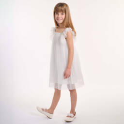 Lili Gaufrette-Girls Ivory Tulle Pleated Gown | Childrensalon Outlet