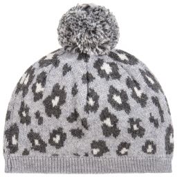 Lili Gaufrette-Grey Animal Print Pom-Pom Hat | Childrensalon Outlet