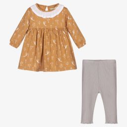 Lilly and Sid-Beige & Grey Baby Dress Set | Childrensalon Outlet