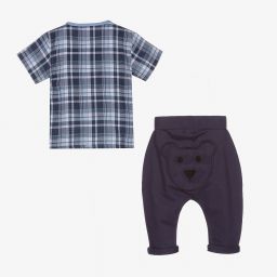 Lilly and Sid-Blue & Grey Cotton Trouser Set | Childrensalon Outlet