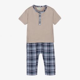 ليلي آند سيد-Blue & Grey Cotton Trouser Set | Childrensalon Outlet