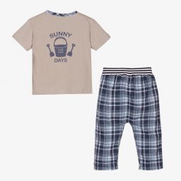 ليلي آند سيد-Blue & Grey Cotton Trouser Set | Childrensalon Outlet