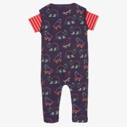 Lilly and Sid-Blue & Red Cotton Dungaree Set | Childrensalon Outlet