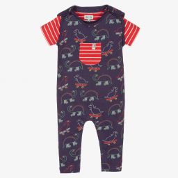 Lilly and Sid-Blue & Red Cotton Dungaree Set | Childrensalon Outlet