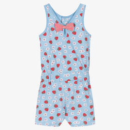Lilly and Sid-Girls Blue Organic Cotton Playsuit | Childrensalon Outlet