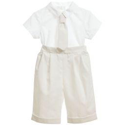 Little Darlings Occasion-Boys Ivory 'Spencer' Cotton 3 Piece Suit | Childrensalon Outlet