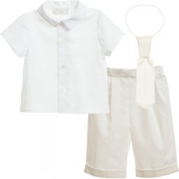 Little Darlings Occasion-Boys Ivory 'Spencer' Cotton 3 Piece Suit | Childrensalon Outlet