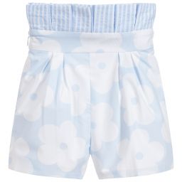 ليتل دارلينغز-شورت قطن لون أزرق وأبيض للبنات | Childrensalon Outlet