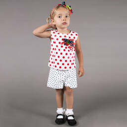 ليتل دارلينغز-شورت قطن لون أبيض و كحلي بطبعة قلوب | Childrensalon Outlet