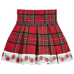 Little Darlings-Girls Red Tartan & Rose Skirt  | Childrensalon Outlet