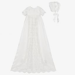 Little Darlings Occasion-White Silk Ceremony Gown & Bonnet | Childrensalon Outlet